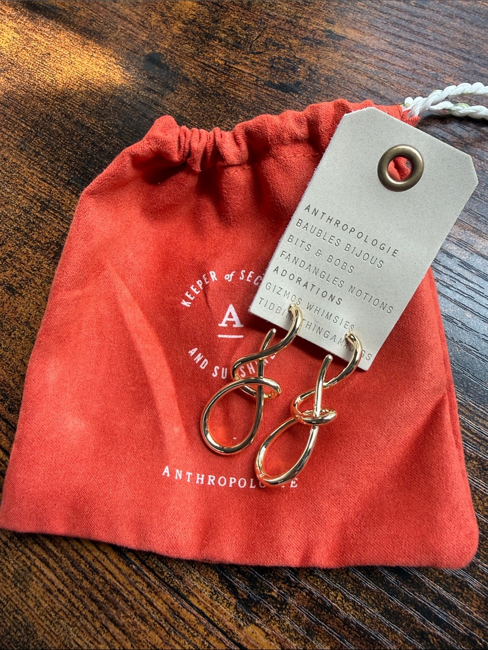 NWT Anthropologie Twisted Loop Drop Earrings - 14k Gold Plated